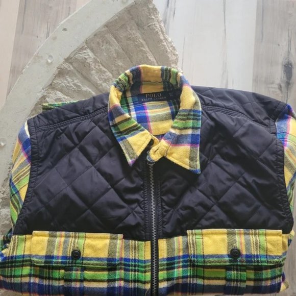 Rare Polo Raph Lauren Plaid Quarter Zip Button up shirt with quilted material XL - Picture 2 of 9